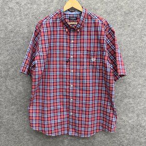 CHAPS Men's Casual Button Down Shirt Easy Care Cotton, Red Blue Plaid 3XL NEW